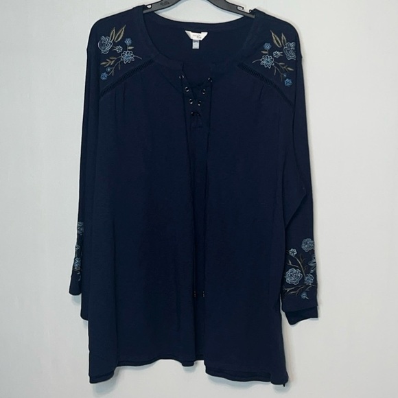 Terra & Sky Tops - Terra & Sky BOHO Floral Embroidered Blouse 3/4 Sleeve Lace V-Neck Women’s Sz 4X